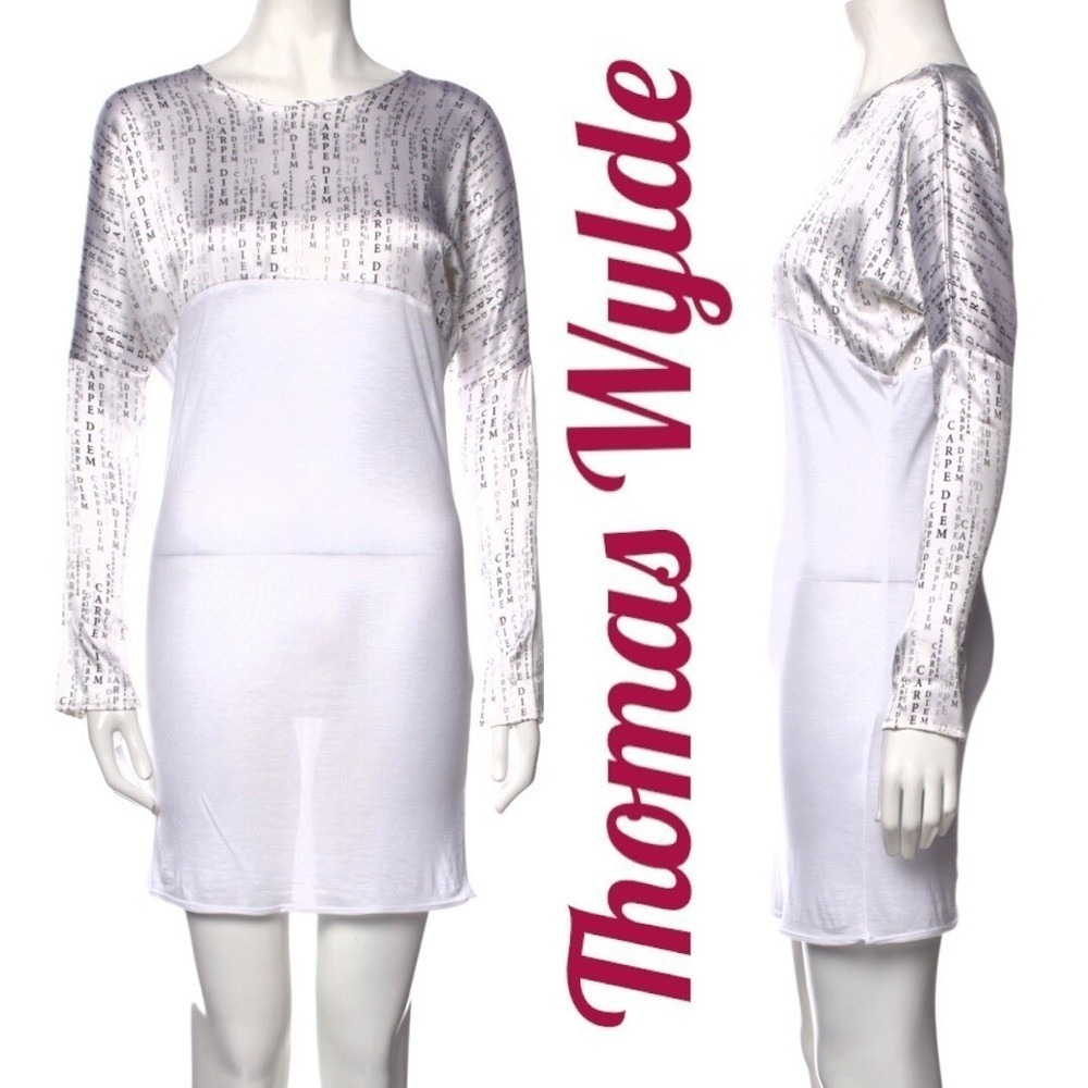 THOMAS WYLDE Y2K Sheer Silk Lyocell Text Print Dress Avant Garde Editorial Small - Picture 14 of 16